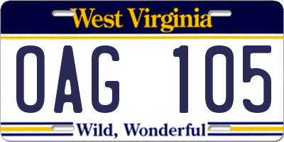 WV license plate OAG105