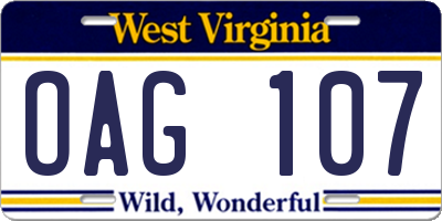 WV license plate OAG107