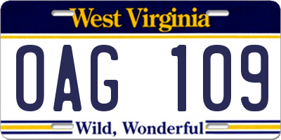 WV license plate OAG109