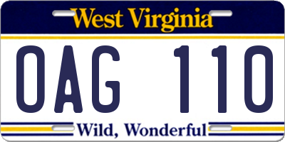WV license plate OAG110