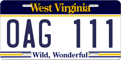WV license plate OAG111