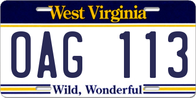 WV license plate OAG113