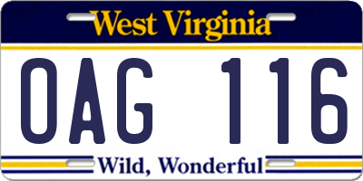 WV license plate OAG116