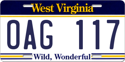 WV license plate OAG117