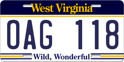 WV license plate OAG118