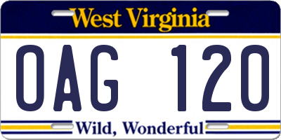 WV license plate OAG120