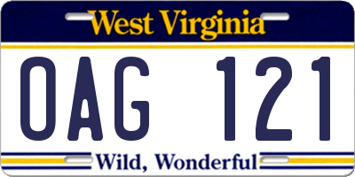 WV license plate OAG121