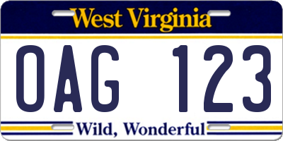 WV license plate OAG123