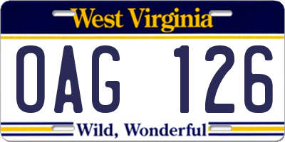 WV license plate OAG126