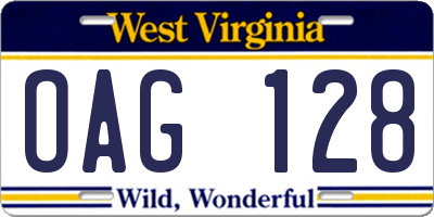 WV license plate OAG128