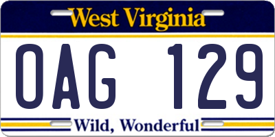 WV license plate OAG129