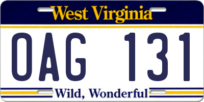 WV license plate OAG131