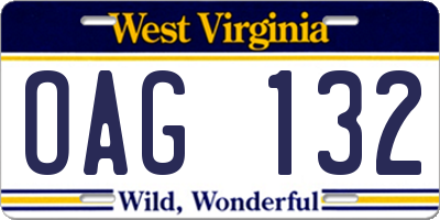 WV license plate OAG132
