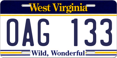 WV license plate OAG133