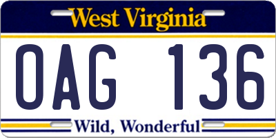 WV license plate OAG136