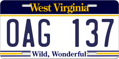WV license plate OAG137