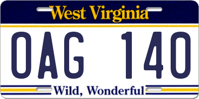 WV license plate OAG140