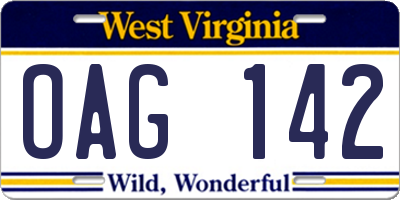 WV license plate OAG142
