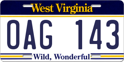 WV license plate OAG143