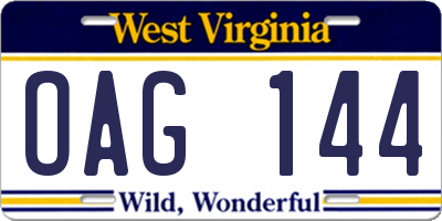 WV license plate OAG144