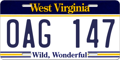 WV license plate OAG147