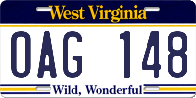WV license plate OAG148