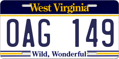 WV license plate OAG149