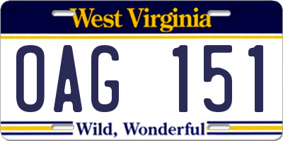 WV license plate OAG151