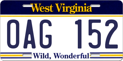 WV license plate OAG152