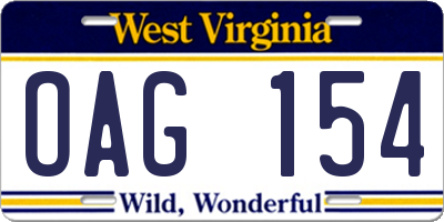 WV license plate OAG154