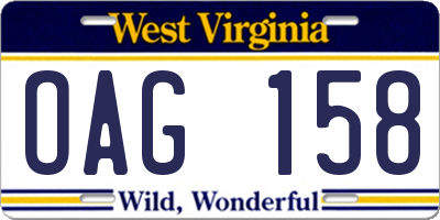 WV license plate OAG158