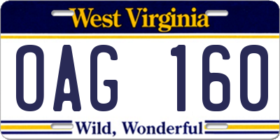 WV license plate OAG160