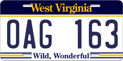 WV license plate OAG163