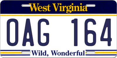 WV license plate OAG164