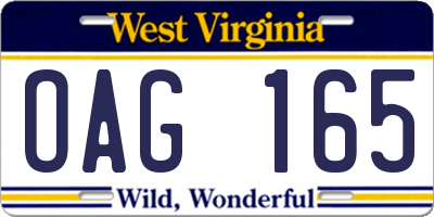 WV license plate OAG165