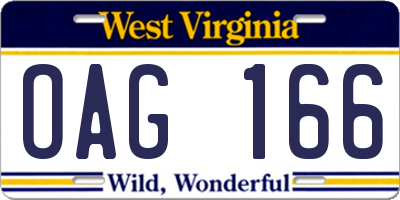 WV license plate OAG166