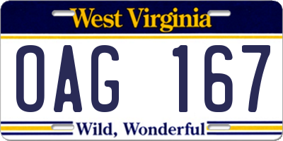 WV license plate OAG167