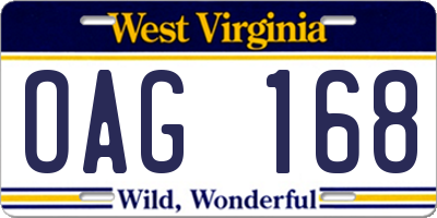WV license plate OAG168