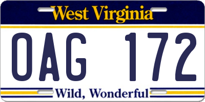 WV license plate OAG172