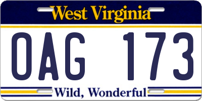 WV license plate OAG173