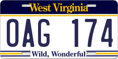 WV license plate OAG174