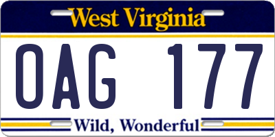 WV license plate OAG177