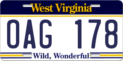 WV license plate OAG178