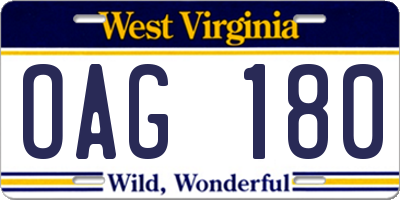WV license plate OAG180
