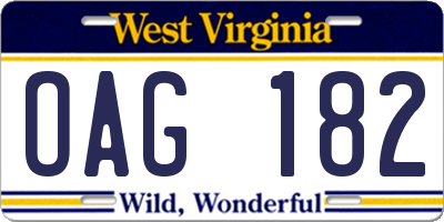 WV license plate OAG182