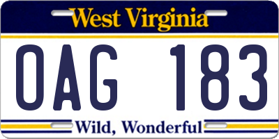 WV license plate OAG183