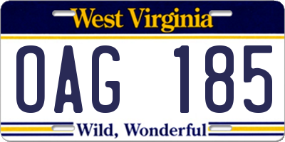 WV license plate OAG185