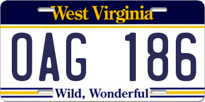 WV license plate OAG186