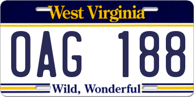 WV license plate OAG188