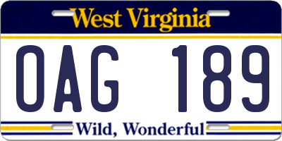 WV license plate OAG189